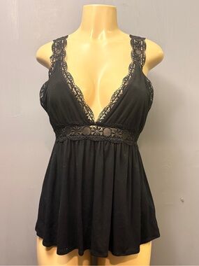 Lotta Stensson Black Backless Crochet Trim Tunic Top Size L